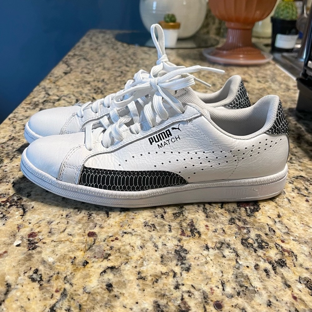 Puma match white and black  sport premium leather shoe size 4.5 women